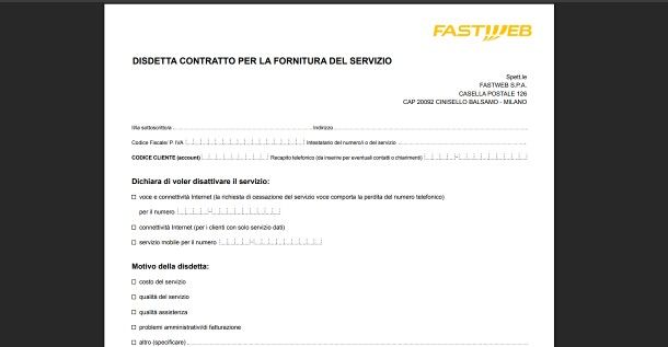 Come disdire contratto Fastweb WiFi: modulo