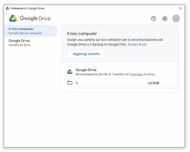 Configurazione Google Drive Windows