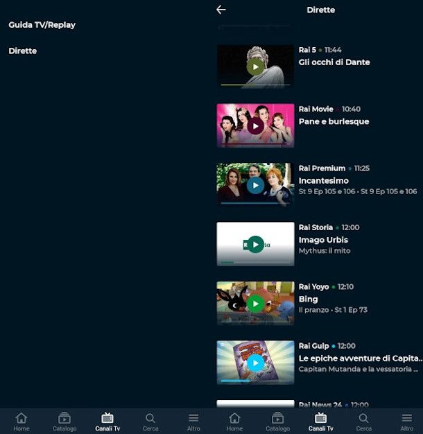 Rai 5 su app RaiPlay per dispositivi mobile