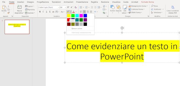 schermata powerpoint PC con funzione evidenziatore