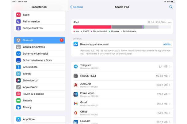 Come liberare spazio di sistema su iPad