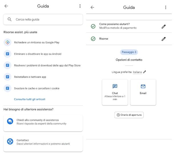 Contattare l'assistenza Google Play
