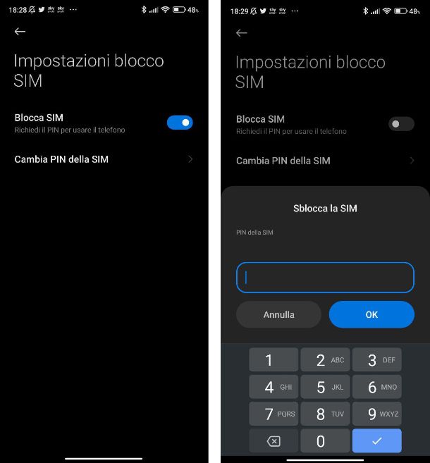 Come togliere il PIN della SIM Xiaomi