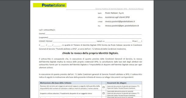 modulo revoca SPID Poste