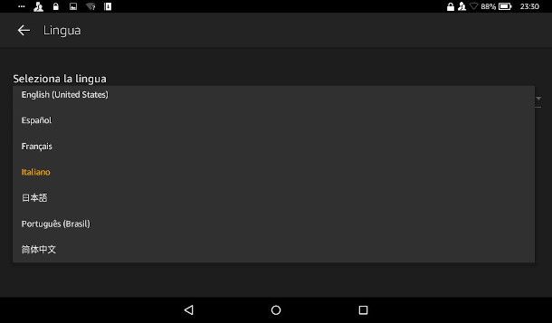 impostazioni lingua Kindle Fire 7