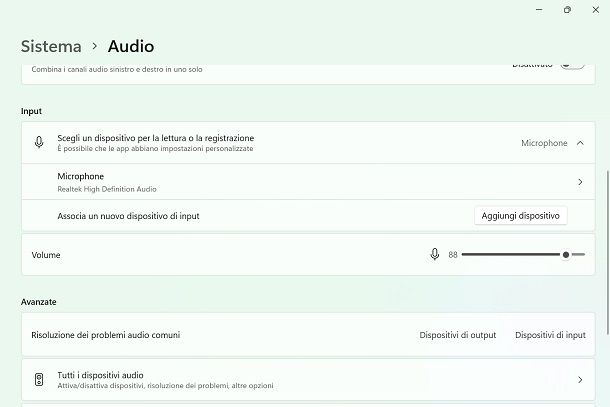 volume microfono su windows 11