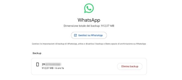 Come eliminare backup WhatsApp da Google One