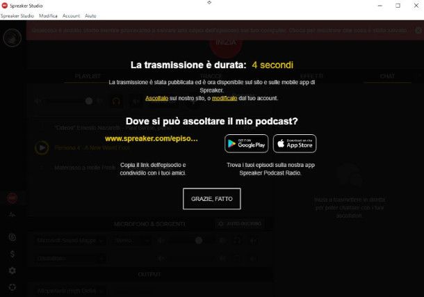 Termine registrazione Spreaker Studio