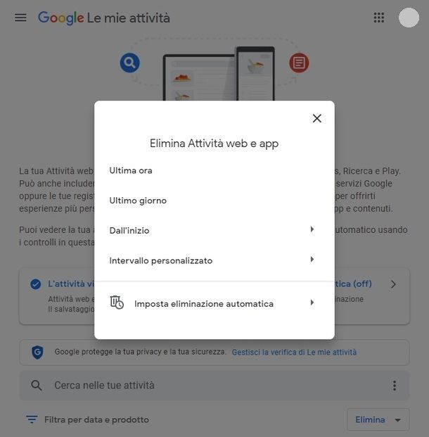 Cancellare cronologia Google