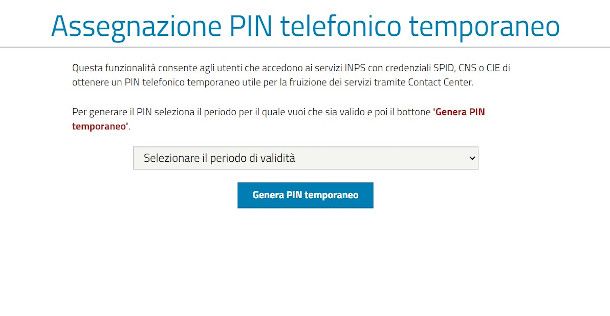 richiesta PIN telefonico INPS