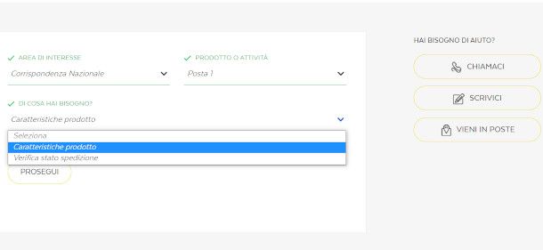 modulo di contatto sul sito di Poste Italiane