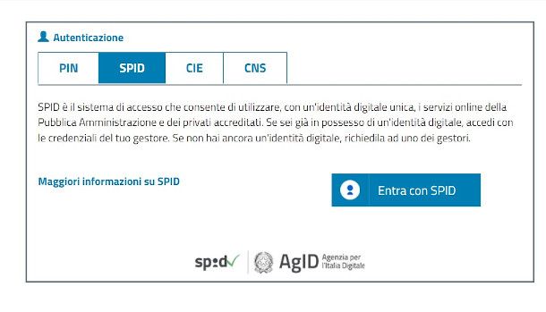 schermata di autenticazione sito INPS