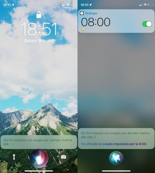 Impostare sveglia tramite Siri