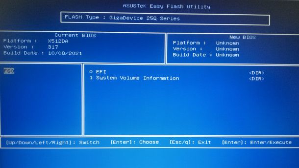 interfaccia EX FLASH BIOS ASUS legacy