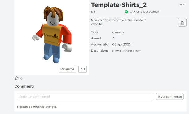 schermata prova shirt Roblox