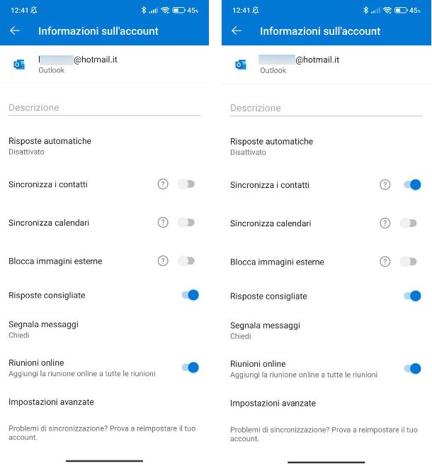 Come sincronizzare contatti Outlook con Android