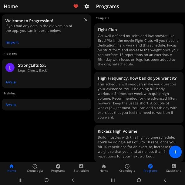 Usare l';app Progression per fare allenamento