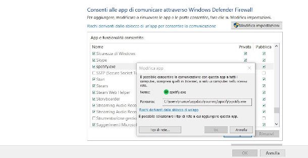 aggiungere spotify in firewall Windows