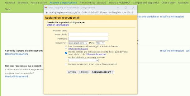 aggiunta altro account non Gmail su Gmail da PC