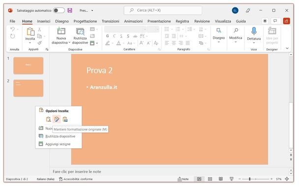 PowerPoint Windows incollare diapositive
