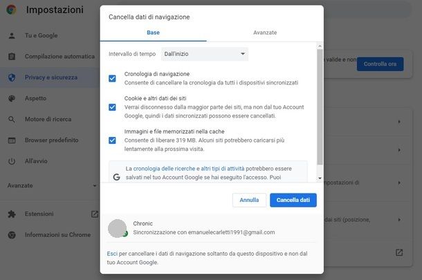 Cancellare cronologia Chrome