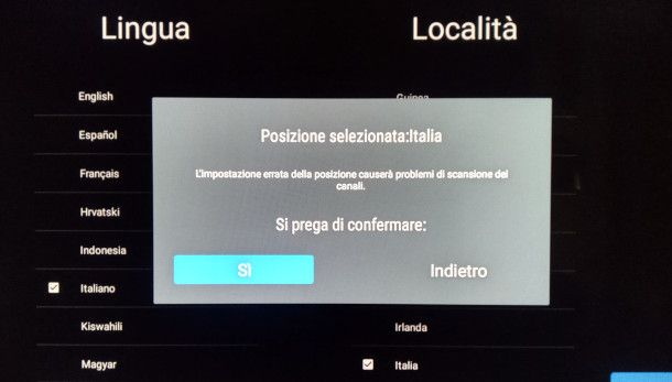 selezione lingua e posizione smart TV United