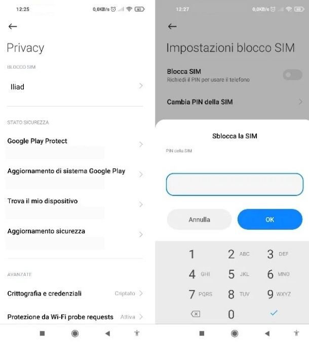 Togliere PIN Iliad su Xiaomi