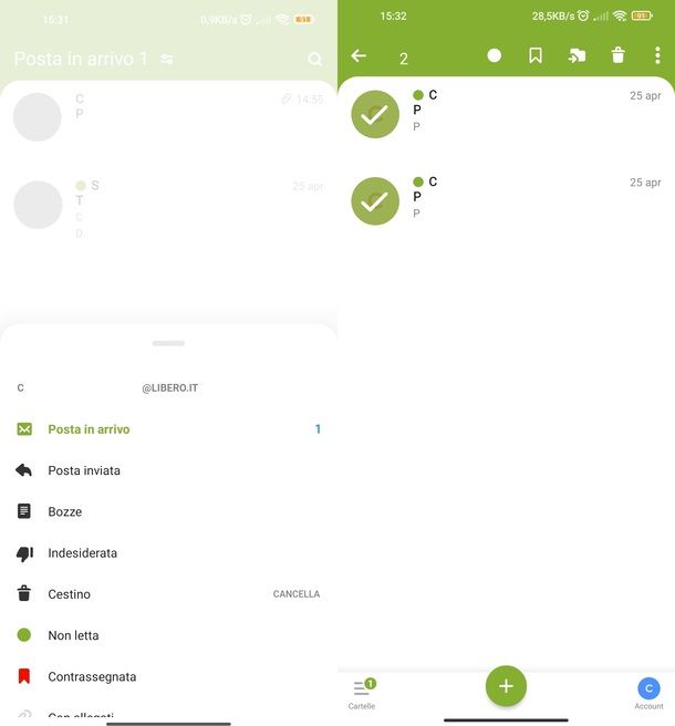 Libero Mail eliminazione email app Android