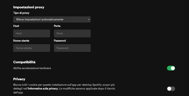 impostazioni proxy Spotify