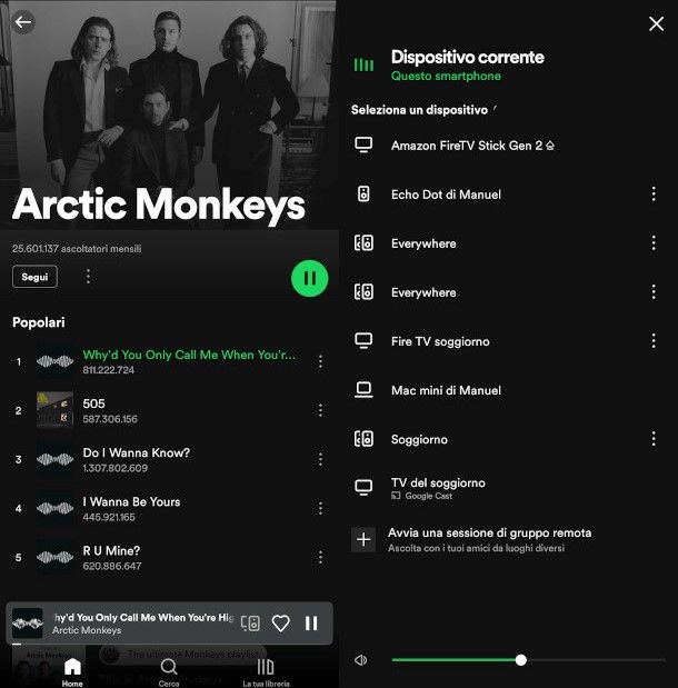 funzione per avviare una sessione di gruppo remota su app Spotify