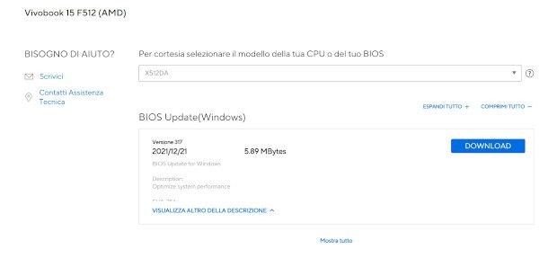 download update BIOS sito ASUS