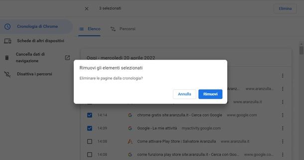 Cancellare cronologia Google Chrome