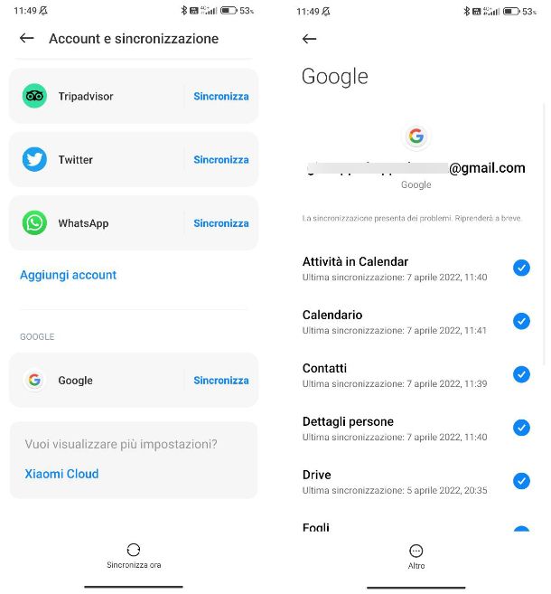 Come sincronizzare rubrica Android con Gmail