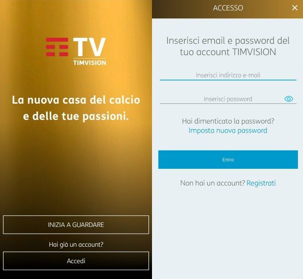 Inserire password TIMVISION da smartphone e tablet