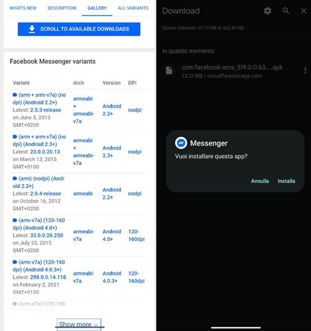 Come installare Messenger senza Play Store