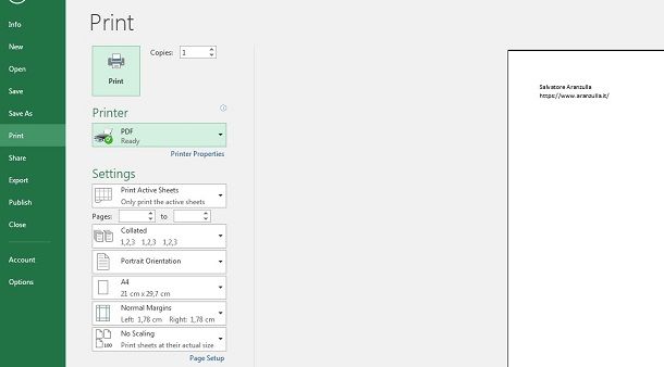Usare la stampante di sistema per convertire Excel in PDF