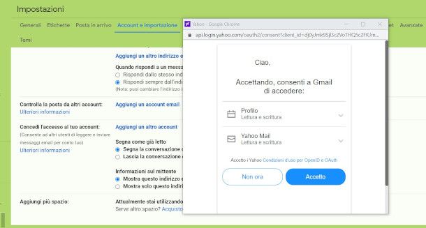 associazione account Yahoo a Gmail da PC