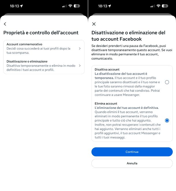 Eliminare account Facebook da smartphone e tablet