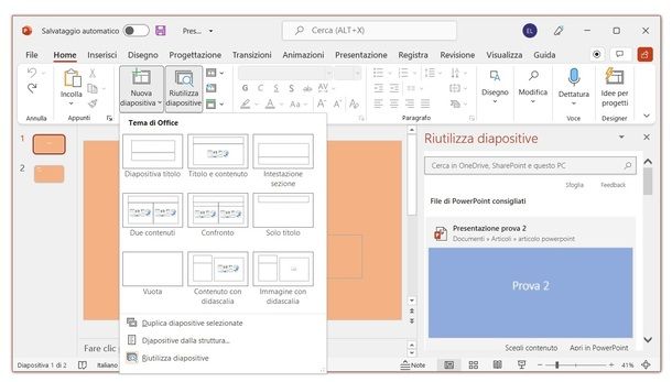 PowerPoint Windows Riutilizza diapositive