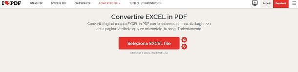 Usare iLove PDF per convertire da Excel a PDF