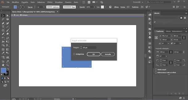 Come smussare gli angoli con Illustrator dal menu Effetto