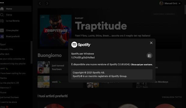 aggiornare spotify da PC