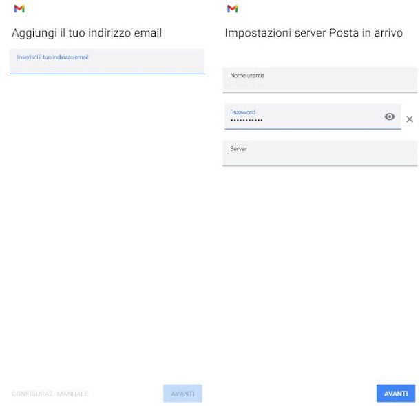 aggiunta altro account non Gmail su Gmail da app