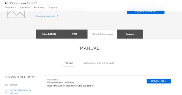 download manuali sito ASUS