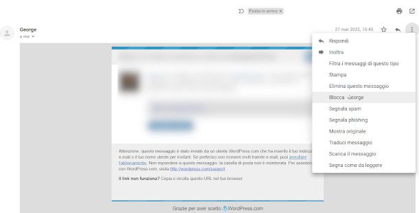 opzioni gestione email da interfaccia Web Gmail