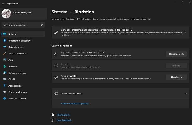 Ripristino Windows 11