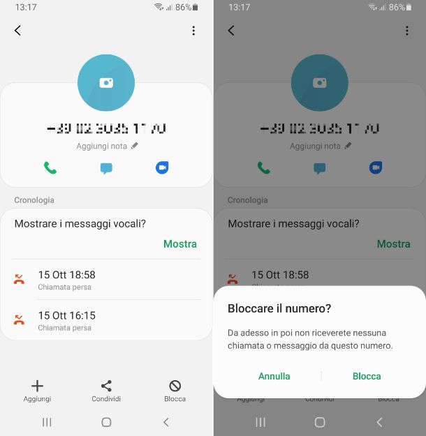 Blocco numero Samsung