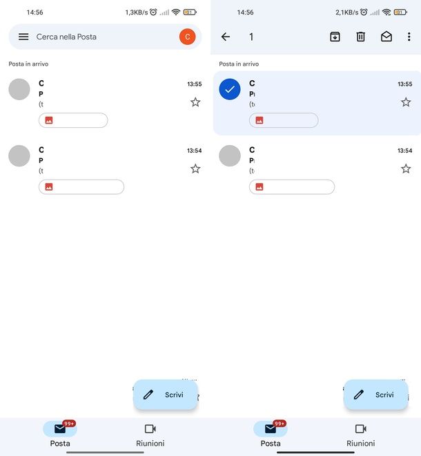 Eliminare email posta in arrivo Gmail Android