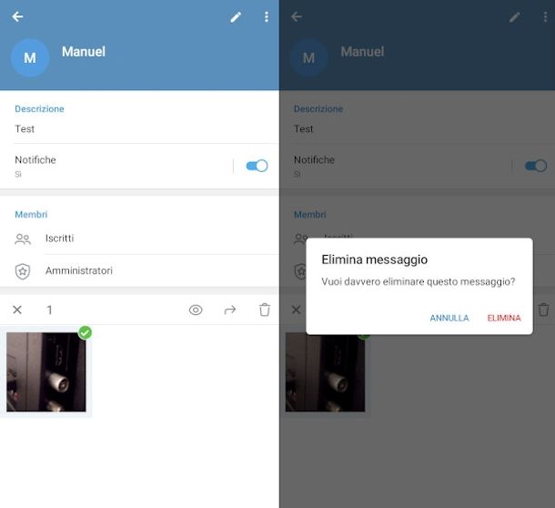eliminazione file multimediali app Telegram Android