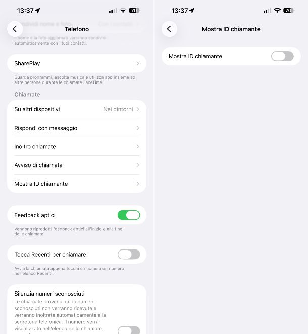 iPhone numero privato